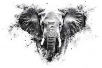 Aufkleber - Majestic elephant appears in a surreal design surrounded by smoky textures showcasing its grandeur and beauty. Generative AI