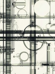Aufkleber - Geometric industrial pattern showcasing oil tanks, pipes and rigs in a complex network design. Generative AI