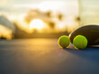 © Mike Orlov - Padel tennis racket. Background with copy space. Sport court and ball