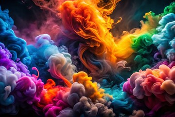 Canvas Print - Vibrant Swirling Smoke Patterns, Colorful Abstract Background, Dark Backdrop, Artistic Smoke Photography