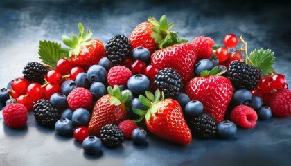 Canvas Print - A vibrant mix of fresh berries, including strawberries, raspberries, blueberries, and blackberries.