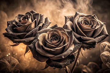 Wall Mural - Vintage Misty Black Roses - Gothic Floral Still Life Photography