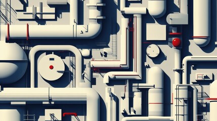 Aufkleber - Industrial geometric pattern showcasing oil tanks pipes and rigs in a complex arrangement across the facility layout. Generative AI