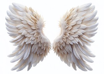 Wall Mural - White Feather Angel Wings, High-Resolution Stock Photo: Soft Shadows on White Background