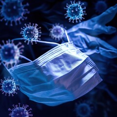 Fototapete - Safeguarding against viruses with protective gear in a dark environment. Generative AI