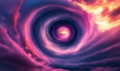 Wall Mural - a swirling vortex of purple and pink clouds in a dramatic sky, surreal scene, vibrant colors