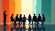 © Pete - Businesspeople in formal wear gather around round table in boardroom. Person in suit leads discussion. Indoors. Space modern office vibe. Atmosphere pro, focused on business. Business meeting with