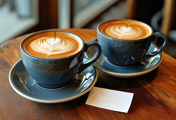 2 cups of hot coffee on a wooden table