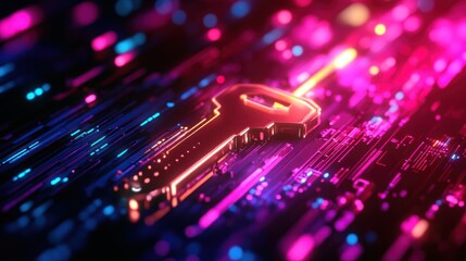Cybersecurity Key: Digital Access and Data Protection in the Neon Glow