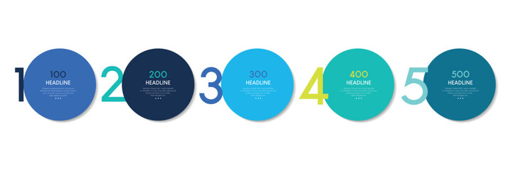Wall Mural - 5 elements scheme, diagram. five empty connected circles. infographic template.