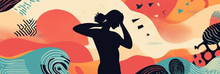 Leinwandbilder - Person experiences discomfort with abstract waves and sharp shapes suggesting pain in a creative representation. Generative AI
