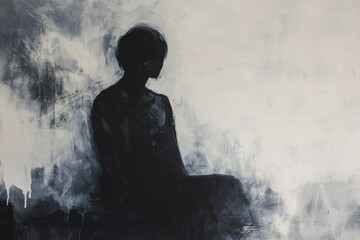 Aufkleber - Person in shadow surrounded by abstract elements expressing mental turmoil during a quiet moment of reflection. Generative AI
