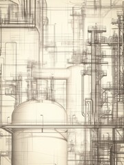 Aufkleber - Geometric industrial pattern featuring oil tanks, pipes, and rigs in an intricate layout of energy infrastructure. Generative AI