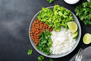 Wall Mural - Hearty and Flavorful Ground Beef Bowl with Rice and Veggies