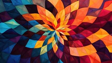 Wall Mural - Vibrant Abstract Pattern with Colorful Petals and Geometric Design