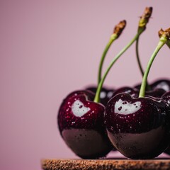 Wall Mural - Juicy Cherries  Fresh  Ripe  Dark Red Fruit Closeup