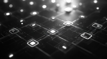 Wall Mural - glowing circuit board data flow with background lights.