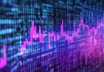 Wall Mural - colorful digital data visualization with binary code and graph elements for financial and technologi