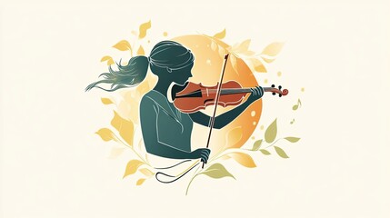 Poster - Woman Playing Violin Framed by Autumn Leaves