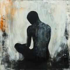 Aufkleber - Seated figure in shadow with abstract elements reflecting inner mental conflict and emotional struggle. Generative AI