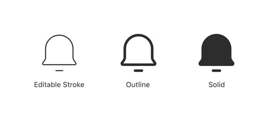 Leinwandbilder - notification bell vector icon in three styles: editable stroke, outline, and solid - alerts, reminders, and communication for user interfaces, app design, and web design. minimal vector illustration