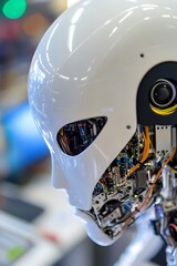 Leinwandbilder - Futuristic AI Robot Head with Exposed Internal Electronics and Innovative Design : Generative AI