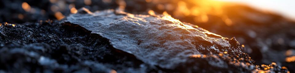 Wall Mural - Close-up of Dark Rock Surface at Sunset