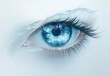 © ANUAR - Stunning Close-Up of a Blue Eye with Intricate Details and Sparkling Effects on the Iris Against a Light Background for Artistic and Emotional Visuals