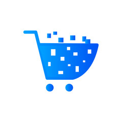 Flat blue shopping cart icon, gradient color shop goods trolley product element, elegant digital e-commerce sell item, online business e store monochrome illustration for website buy page logo design