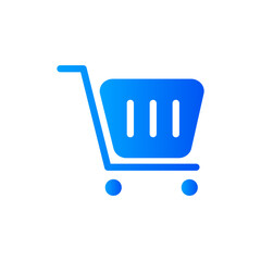 Flat blue shopping cart icon, gradient color shop goods trolley product element, elegant digital e-commerce sell item, online business e store monochrome illustration for website buy page logo design