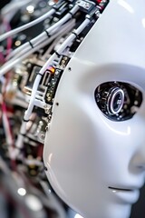Leinwandbilder - Futuristic Robot Head with Exposed Internal Circuitry in Closeup View : Generative AI