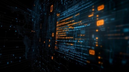 Futuristic Digital Code Background  Orange and Blue Tech  Global Network
