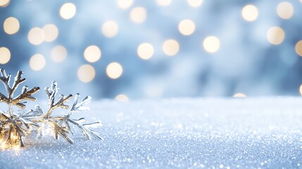 Poster - Elegant Snowflake on Glittering Winter Background with Sparkling Bokeh Creating a Magical Holiday Atmosphere : Generative AI