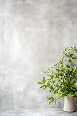Leinwandbilder - Minimalist gray concrete wall with wild green foliage in vase natural home decor : Generative AI