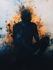 Aufkleber - Person sitting in shadows, abstract representation of mental turmoil and emotional struggle captured in a creative setting. Generative AI