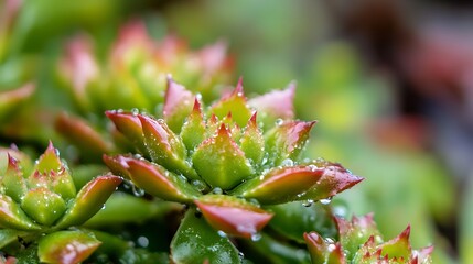 Aufkleber - Closeup of Fresh Succulent Plant with Water Droplets on Leaves : Generative AI