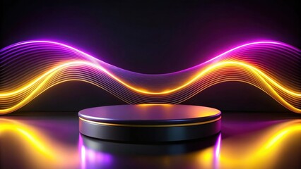 Poster - Abstract Circular Platform with Vibrant Neon Wave Background