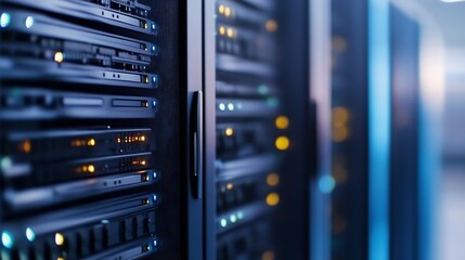 Aufkleber - Close-Up of Advanced Server Hardware with Blurred Background in Technology Environment : Generative AI