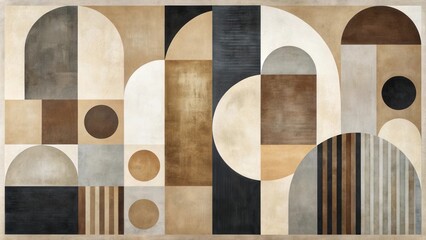 Poster - Abstract Geometric Composition in Earthy Tones and Neutral Colors