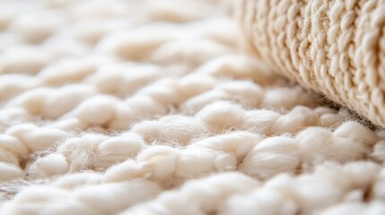 Leinwandbilder - Closeup Texture of Soft Cream Wool Yarn Creating Cozy Warmth : Generative AI