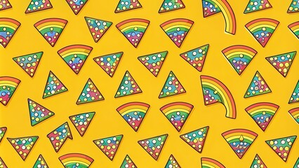 Aufkleber - Vibrant Colorful Triangular Shapes and Arcs on Yellow Background