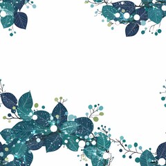 elegant botanical floral wreath with leaves and berries in blue tones featuring hand-drawn artistic elements on white background for design decoration