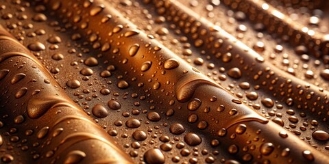 Aufkleber - Abstract Macro Photograph of Water Droplets on a Bronze Surface with a Wavy Texture
