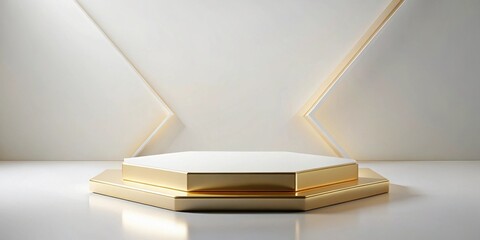 Leinwandbilder - Elegant Golden Hexagonal Display Platform with White Background