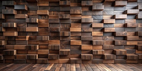 Leinwandbilder - Abstract Wooden Block Wall Interior Design with Hardwood Floor