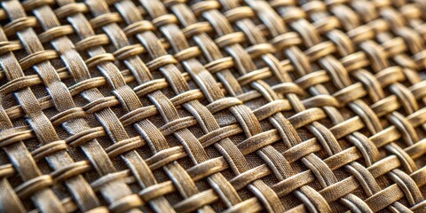 Aufkleber - Close-up view of a meticulously woven textile with a rich, golden-brown hue, showcasing the intricate details of its interlaced pattern