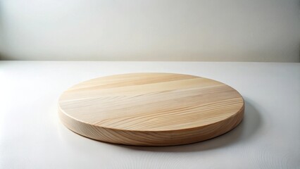 Poster - Simple, round wooden display platform on white surface