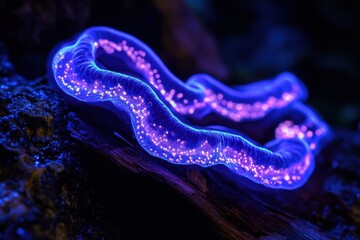 Aufkleber - Glowing bacteria shine with vivid colors under UV light in a darkened aquatic environment. Generative AI