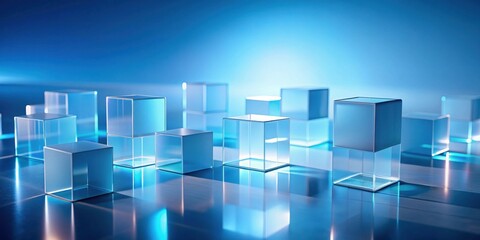Aufkleber - Abstract Composition of Illuminated Glass Cubes on Reflective Surface