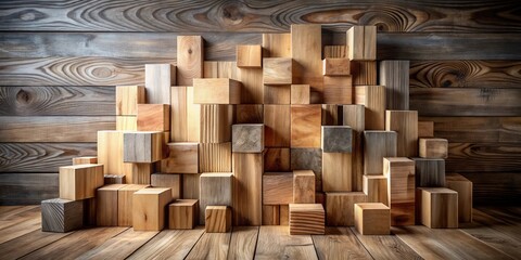 Aufkleber - Abstract Wooden Block Composition on a Rustic Background